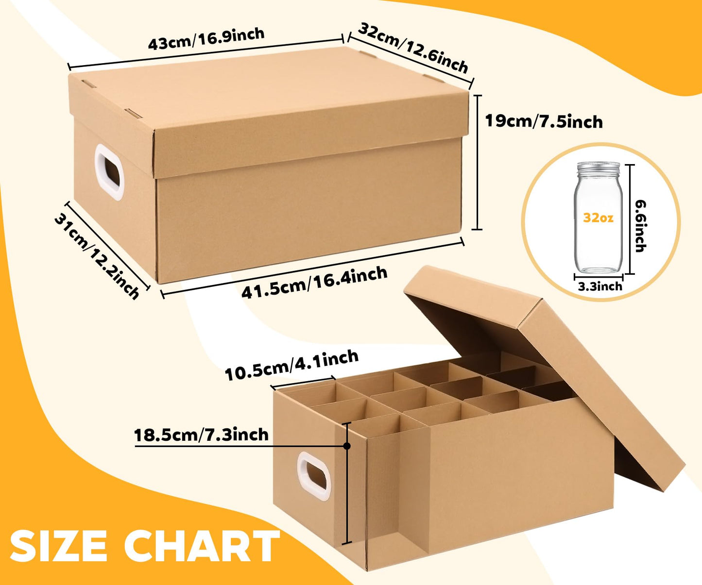 DERZIFUN 3 Pack Canning Jar Storage Boxes, 32 oz Mason Jar Storage Boxes with Dividers, Mason Organizer with Handles