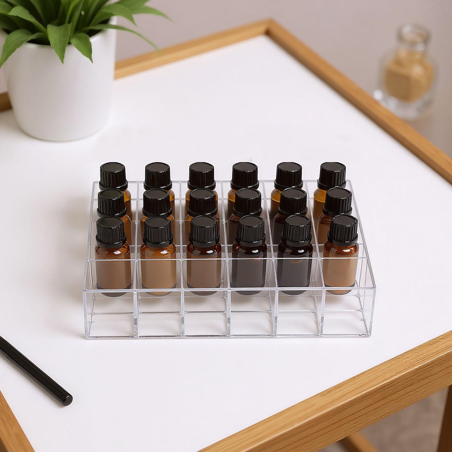 Lolytama 24Slots Essential Oil Holder，Plastics Essential Oil Storage,for Bottles Perfumes and Nail Polish Shelf，Essential Oil Organizer,Makeup Storage Rack