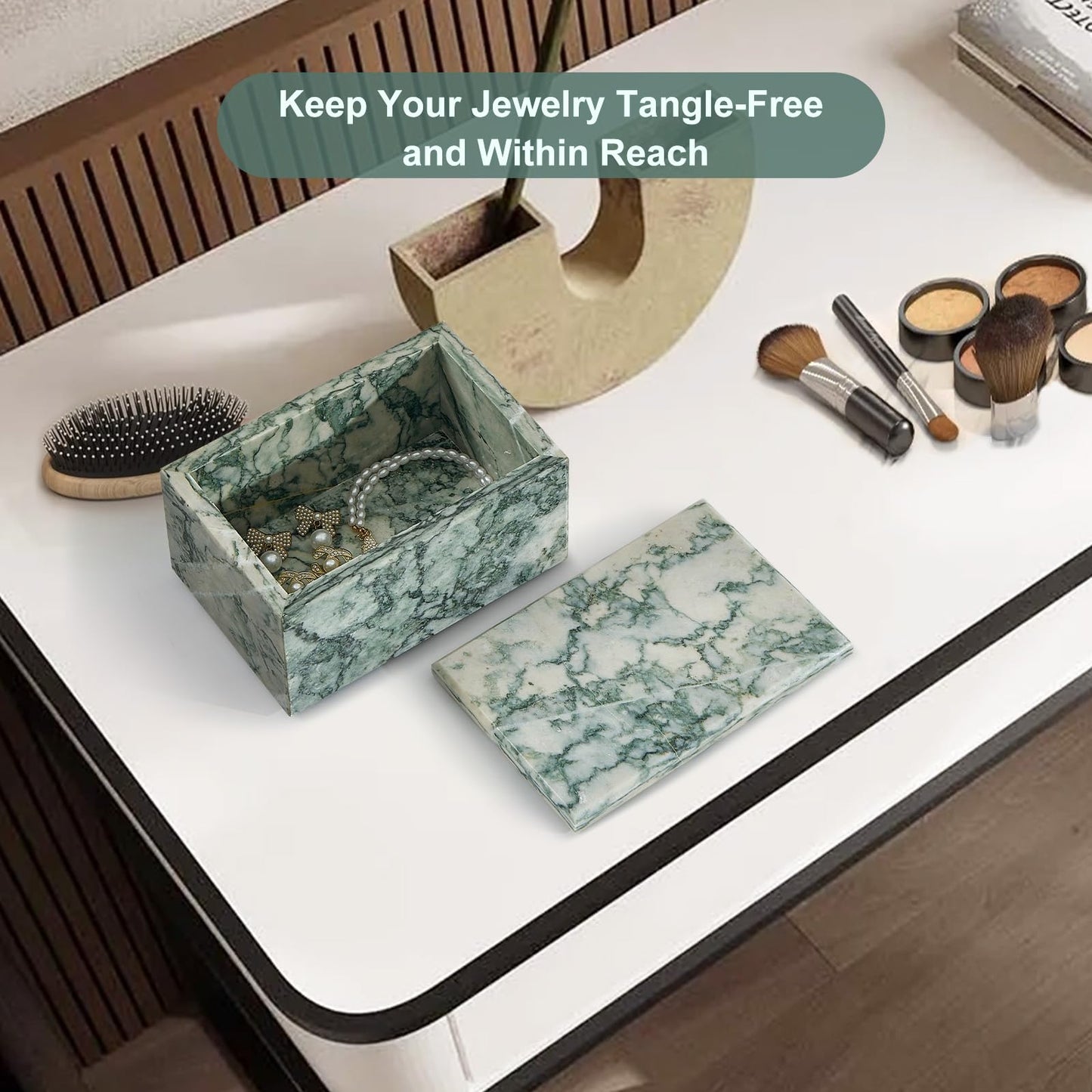 Sumlus Natural Marble Storage Box with Lid, Rectangular Stone Organizer Box for Jewelry, Cotton Swabs, Makeup, 5.9x3.9x3.1 Inch Luxury Home Decor Marble Keepsake Box