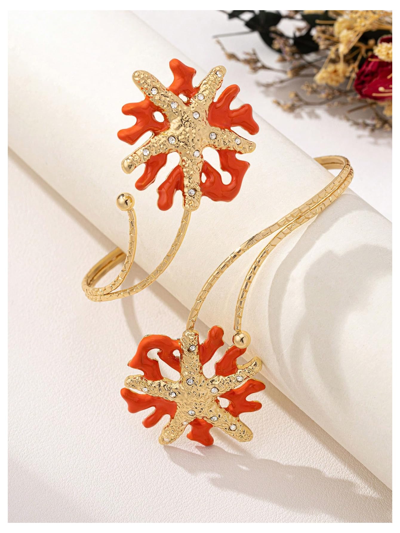 MakeMeChic Beach Gold Arm Cuff Jewelry for Women Bangle Band Armlet Flower Upper Arm Cuff Bracelet Summer Beach Essentials Orange Starfish One-Size