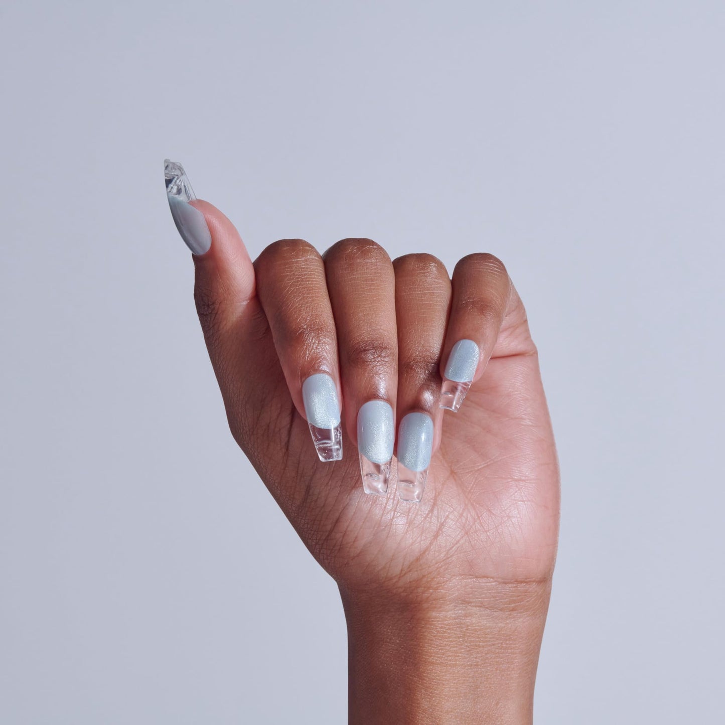 Kiss Glam, Press On Nails, Nail glue included, 'Seraphic', Blue, Long Size, Coffin Shape, Includes 32 Nails, 2g Glue, 1 Manicure Stick, 1 Mini File