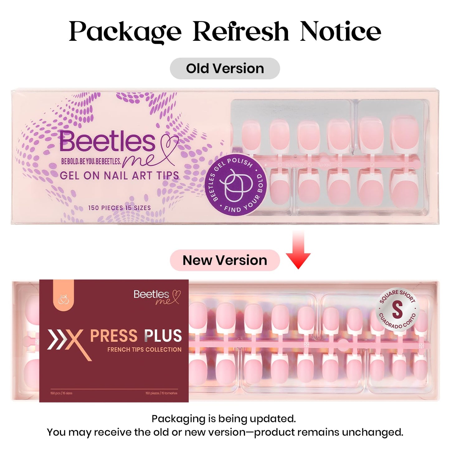 Beetles X Press Plus French Tip Nails - Camellia French | Pink Short Squoval Press On Nails | 16 Sizes 224 Pcs Natural Salon Quality Gel Nail Tips