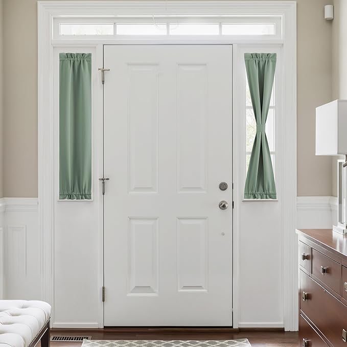 NICETOWN Blackout Side Door Curtains, Front Door Curtains for Small Window, Privacy Shades for Sidelight, Thermal Insulated Window Covering for Christmas, Greyish Green, 1 Panel, W12 X L40