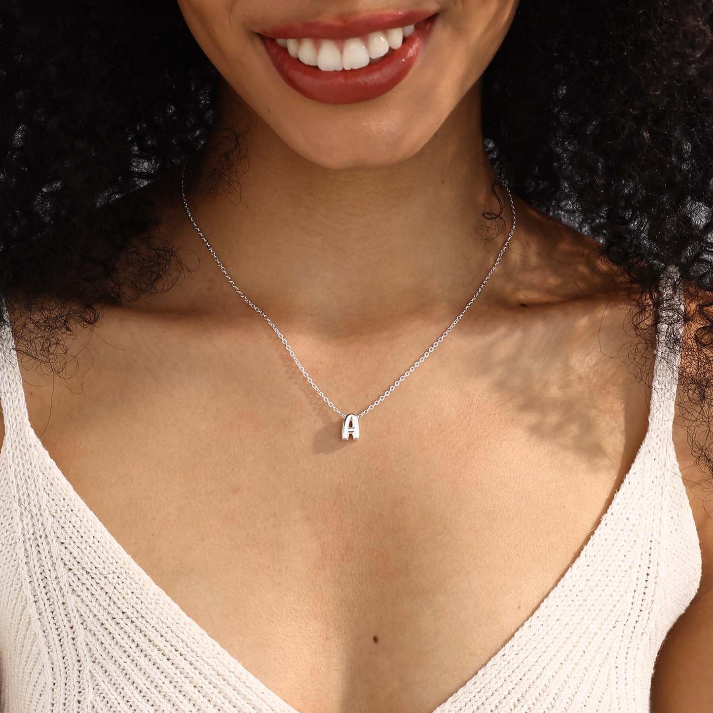 CUEZIY Bubble Silver Letter Necklace Initial Necklaces for Women Dainty Personalized Charm Pendant Name Necklace Cute Non Tarnish Fashion Accessories Teen Gift Trendy Stuff Silver Jewelry Gifts
