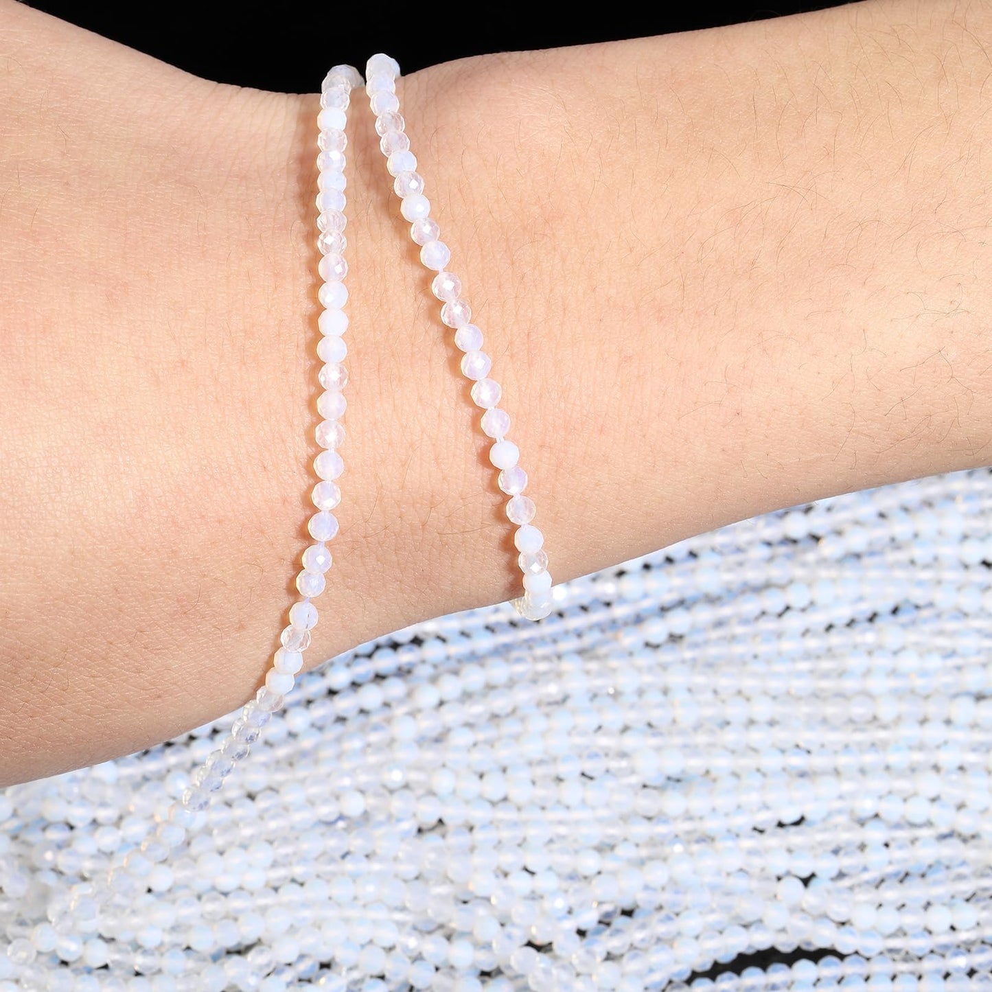 Song Xi 120pcs 3mm Natural Opal Gemstone Beads Faceted Round Loose Stone Beads for Jewelry Making (1 Strand)