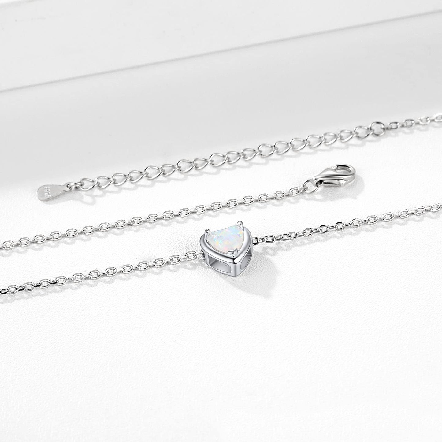 ChicSilver Opal Jewelry 925 Sterling Silver Created White Opal Heart Pendant Necklace for Women