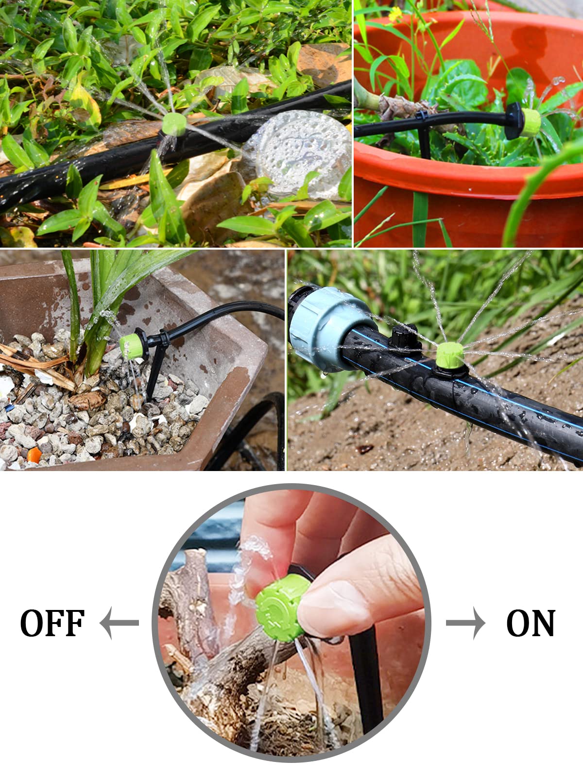 Kalolary 400Pcs Adjustable Irrigation Drippers Parts, 1/4 Inch Automatic Irrigation Anti-Clogging Emitters Micro Ffittings for 4mm/7mm Watering System Drippers Garden Supplies(Green)