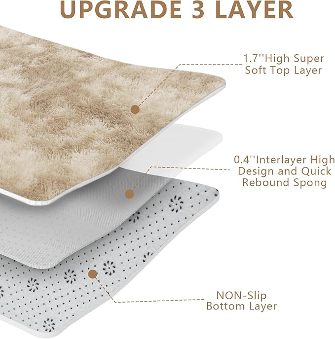 Shag Area Rugs for Bedroom Living Room,5X8 Ultra Soft Fluffy Area Rugs for Dorm, Indoor Carpet Nursery Rugs for Kids Room Home Decor,Camel