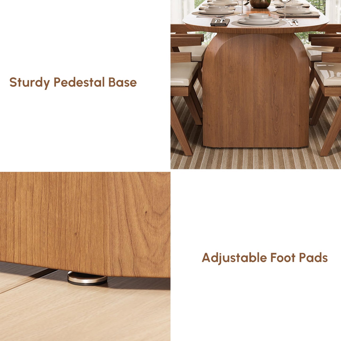 homary Japandi Oval Dining Table for 6, 70.9" Solid Pine Wood Kitchen Table, Modern Mid Century Minimalist Kitchen & Dining Room Table, Double Pedestal Base, Walnut