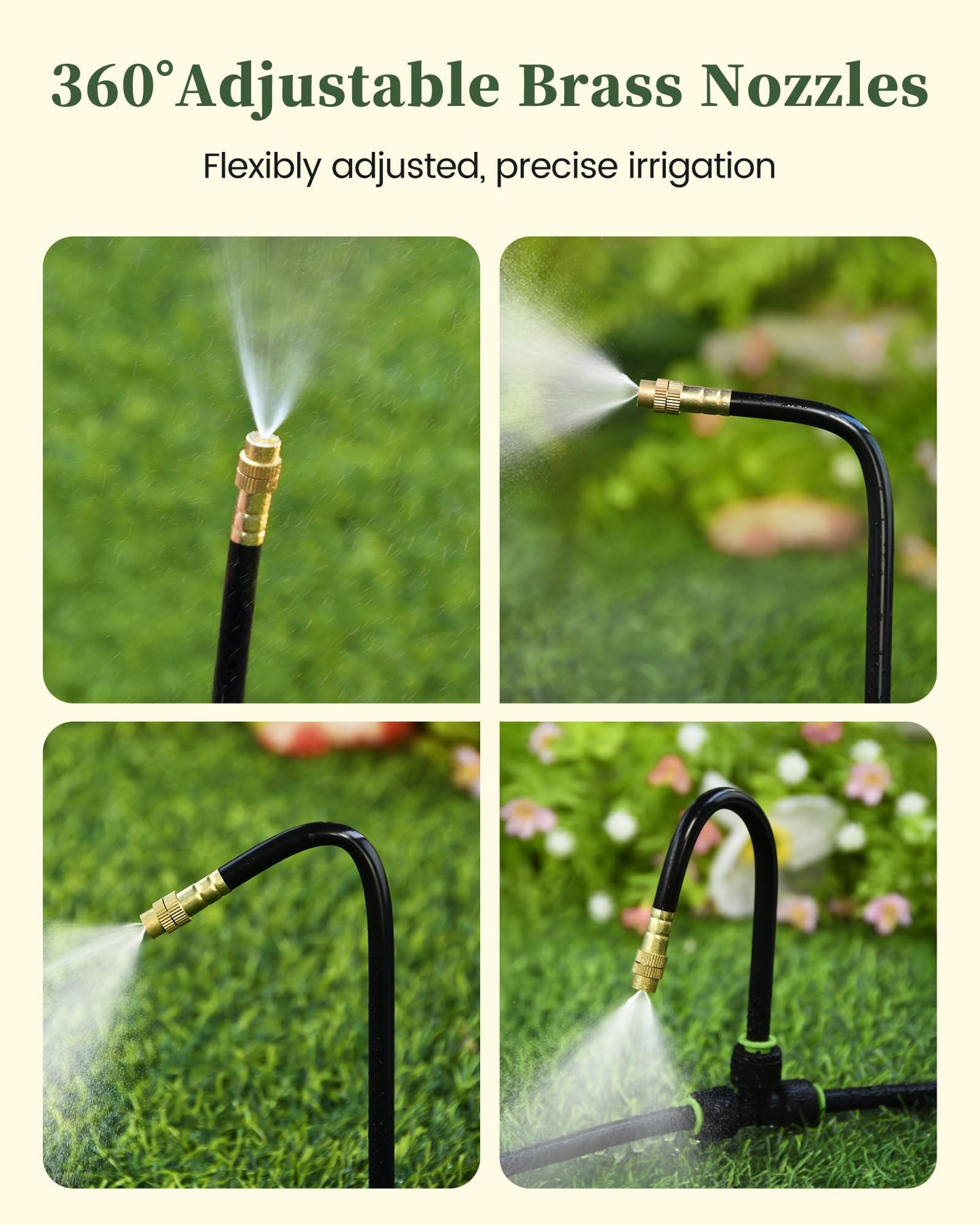 RAINPOINT 50FT Drip Irrigation System, Garden Watering Kit with 15pcs 360°Adjustable Copper Nozzles, Automatic Atomizing Watering Sprinkler System for Greenhouse, Lawn, Raised Beds, Outdoor Plants
