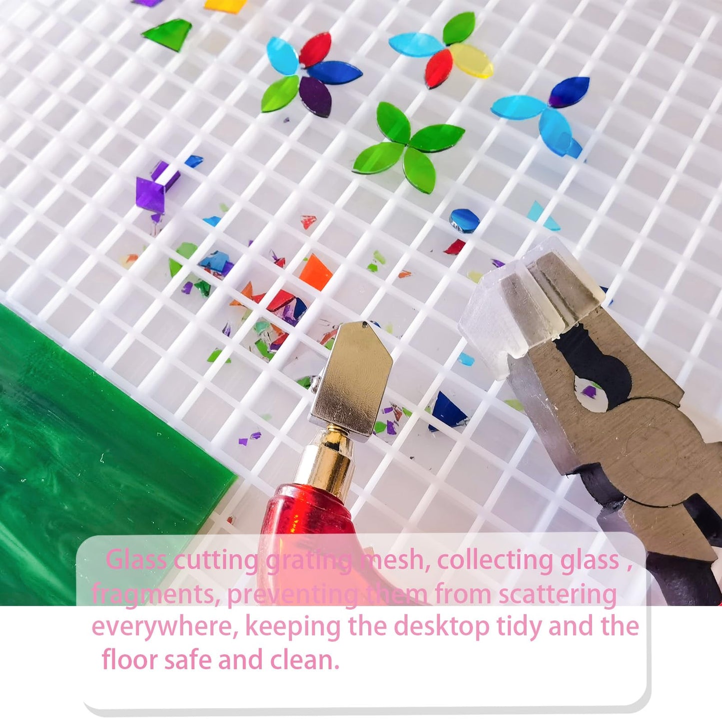 Stained Glass Cutting Mat with Tray 12"x12", Stained Glass Supplies, Catching Shards in Grids, Suitable for Cutting Glass and Cutting Mats for Crafts