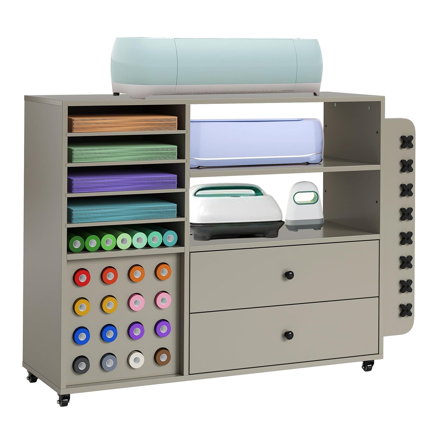 Garvee Craft Table Cricut Cart Storage Cabinet Compatible with Cricut Machines with 2 Drawers & 24 Vinyl Roll Holder, Craft Station Accessories Organizer