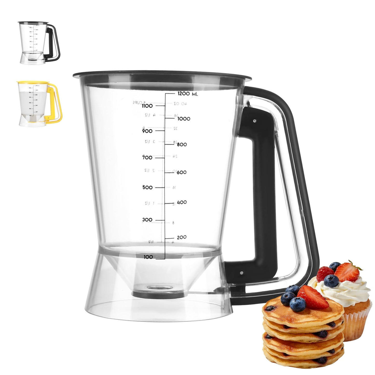 Lavius Pancake Batter Dispenser 5-Cup Batter Pourer for Maker Pancakes, Waffles, Crepes, Muffins, Cupcakes, Easy Squeeze Grip Handle with Proof Nozzle, Precise Baking Tools (Black)
