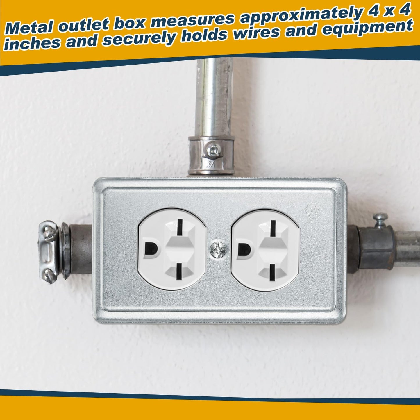 Copkim 8 Set 4 x 2 Inch Electrical Junction Box with Cover Square Plenum Box Galvanized Steel Metal Outlet Boxes, Ten 1/2'' Knockouts, 1-7/8" Deep, 13 Cu. in. Capacity (Duplex Receptacle Cover)