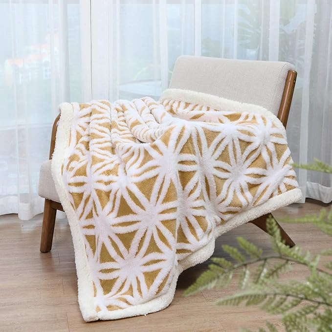 LOMAO Sherpa Fleece Blanket Fuzzy Soft Throw Blanket Dual Sided Blanket for Couch Sofa Bed (Yellow, 71''x80'')