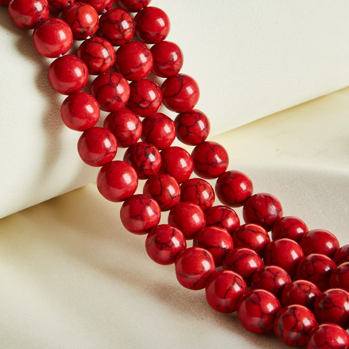 35pcs 10mm Natural Red Turquoise Beads Gemstone Beads Round Loose Beads for Jewelry Making