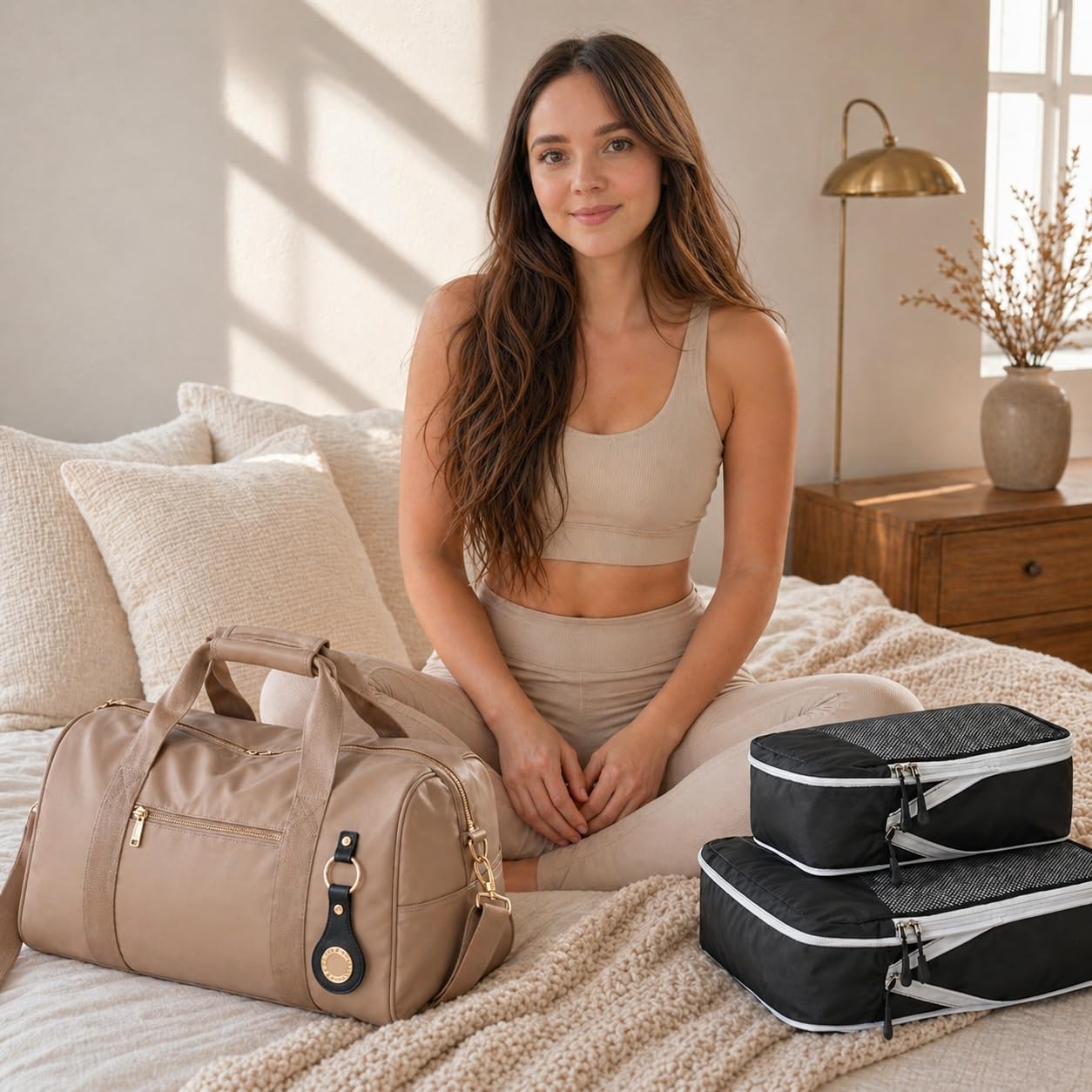 FALLENS 8 Set Luxury Compression Packing Cubes for Travel Expandable/Compression Luggage Packing Organizers, Includes 6 Full-Size Cubes, 1 Laundry Bag & 1 Toiletry Bag, Dual Zipper System