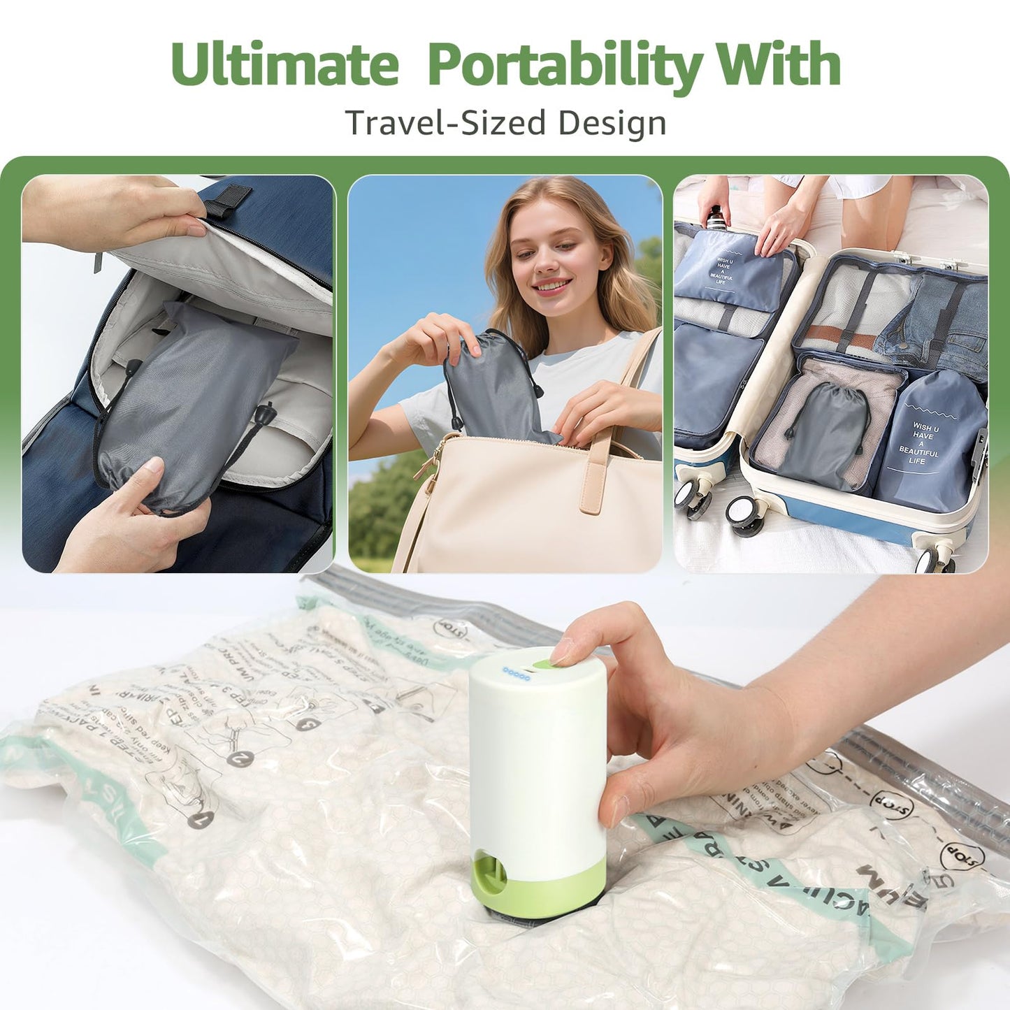 9 Packs Vacuum Bags for Travel with Rechargeable air Pump, 3 Sizes Vacuum Seal Bags for Clothing, Space-Saving Compression Storage Bags for Travel & Closet Organization