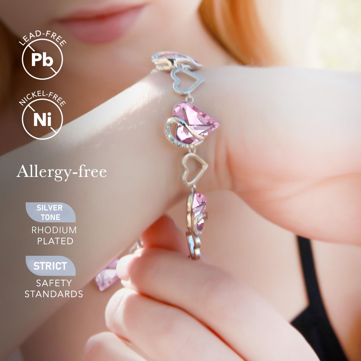 Leafael Mothers Day Gifts Infinity Love Heart Bracelet for Women, October Birthstone Crystal, Rose Quartz Pink, Silver Tone Adjustable Chain