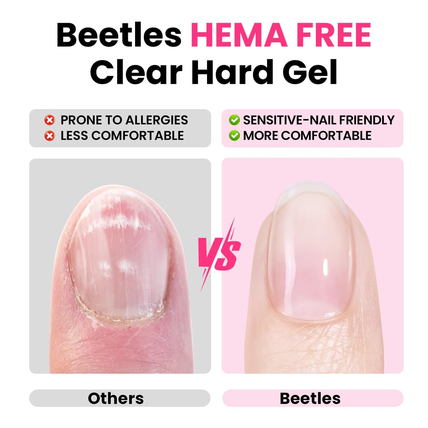 Beetles Hema Free Hard Gel for Nails,2.12 oz 9 in 1 Hard Gel for Nail Extension & Strengthening Broken Nail Repair with Flat Brush 100 Pcs Nail Forms UV LED Lamp Cured Salon Nail Technicians Women