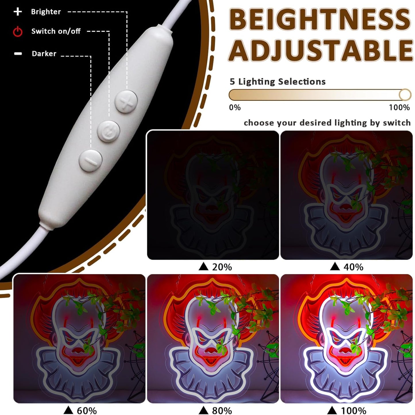 OIZEGO Clown Neon Signs for Wall Decor Neon Lights for Bedroom Led Business Signs Suitable for Man Cave Bar Pub Restaurant Art
