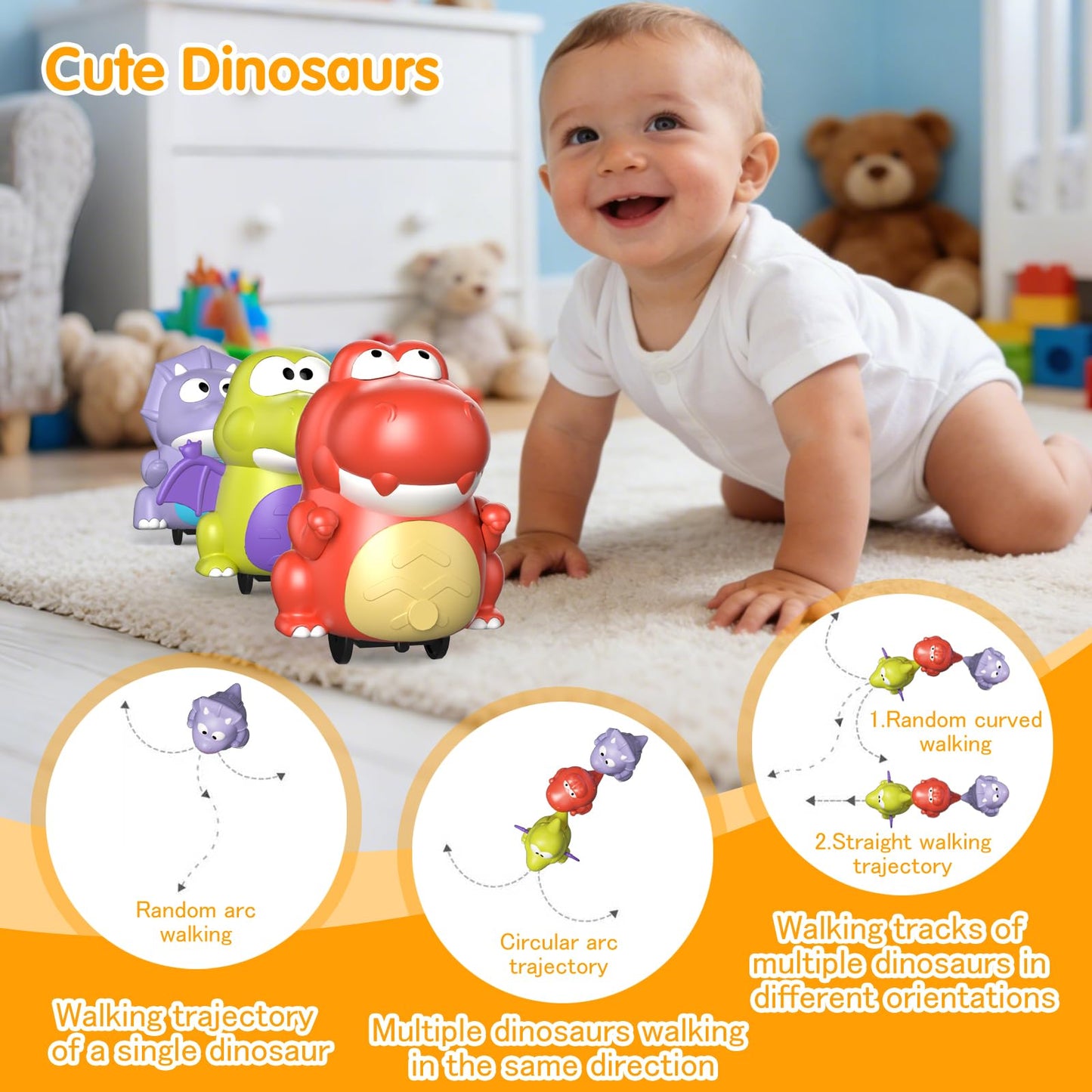 Topsolid Baby Tummy Time Dinosaur Toys 18 24 36 Months, Baby Crawling Toys, Toddler Moving Walking Dinosaurs Montessori Toys for 2 3 4 5 6 Year Old, Infant Boy Girl Birthday