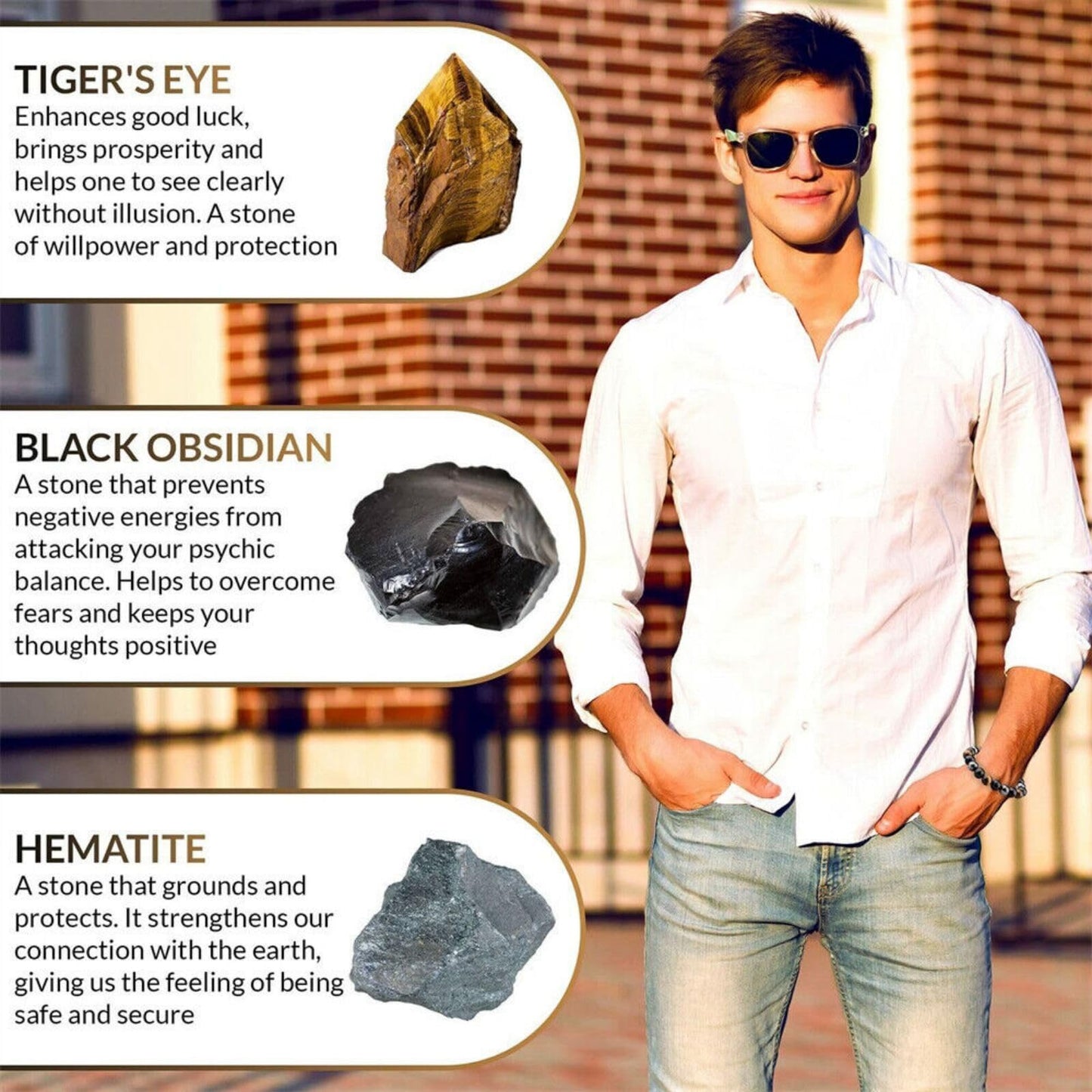 WEFRIN Triple Protection Bracelet for Bring Luck and Prosperity Hematite Black Obsidian Tiger Eye Stone Bracelets for Men Women, Beaded Buddha Rope Uni Bracelet (2pcs) (F)
