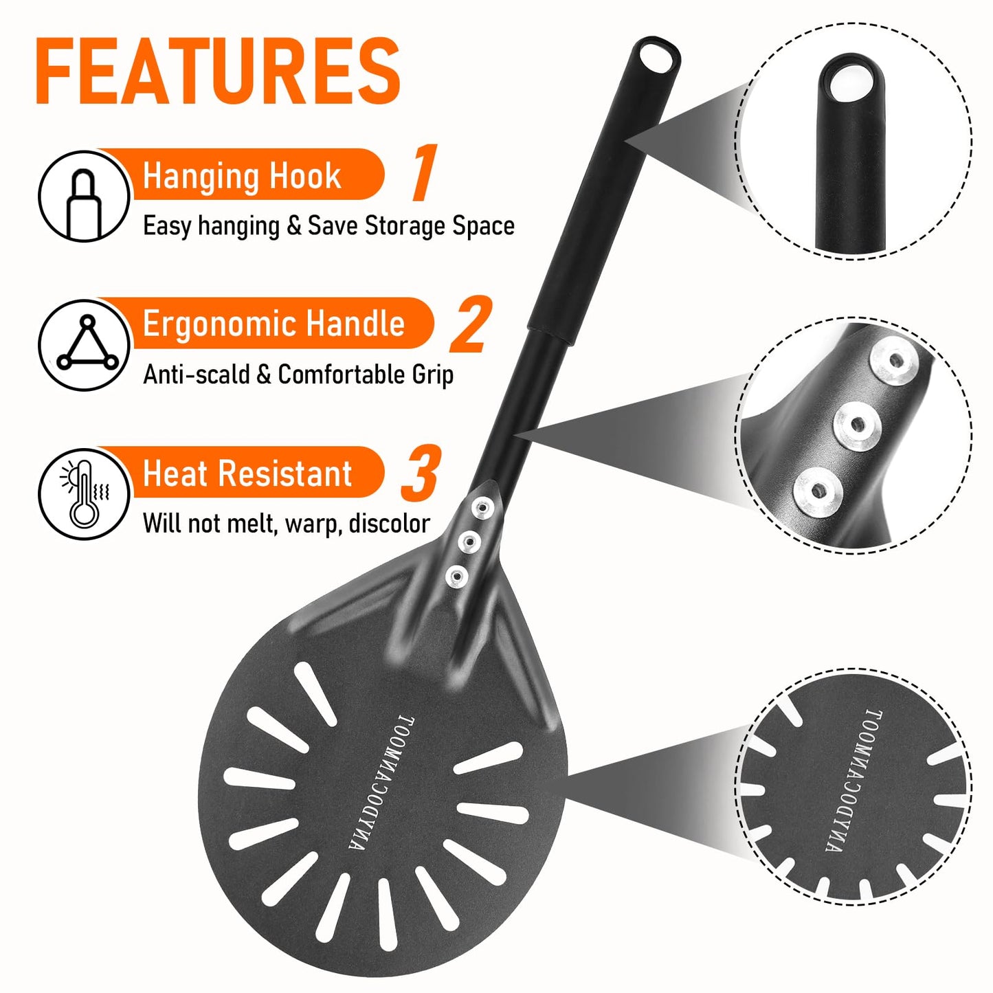 Perforated Pizza Peels 6 INCH pizza spatula paddle Long Handle Metal Pizza Spatula for Indoor and Outdoor (6 Inch)