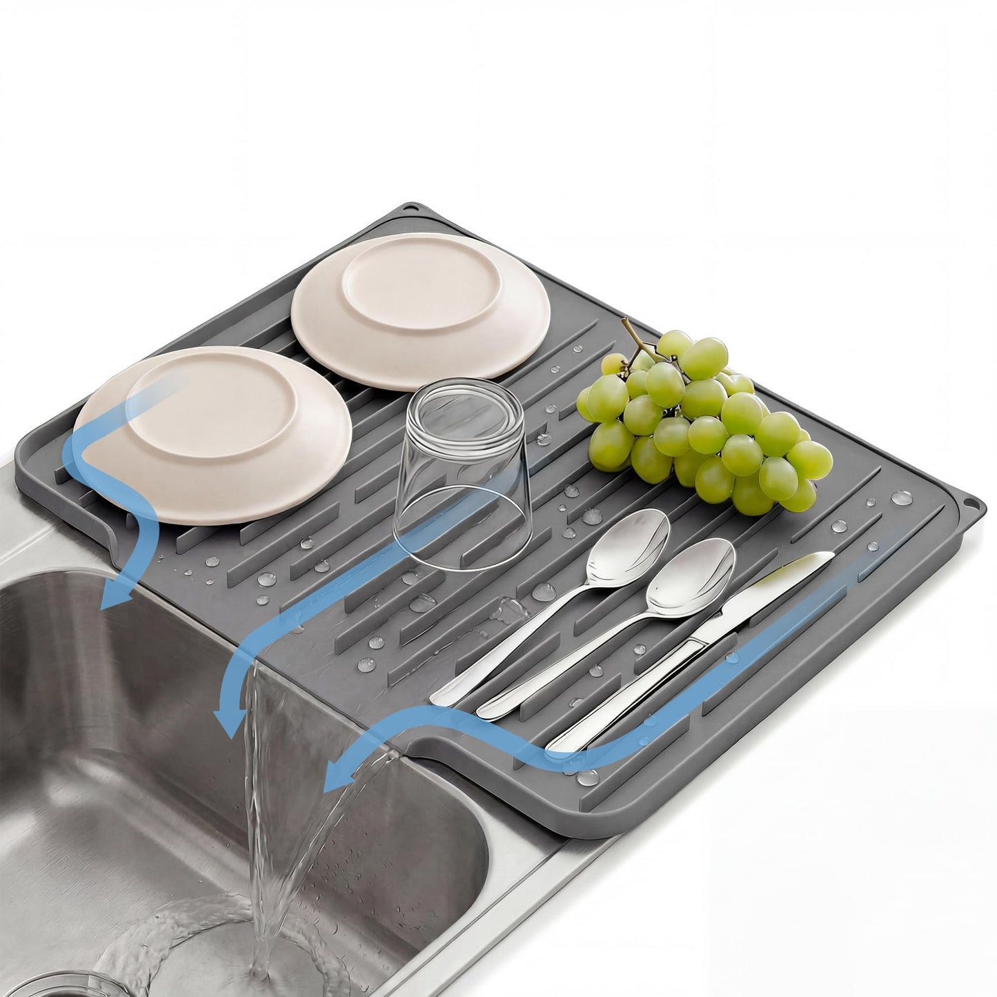 Foldable Silicone Dish Drying Mat for Kitchen Counter & Sink - Quick Dry, Space Saving, Non-Slip Pad for Small Apartments & Coffee Bar Dark Grey