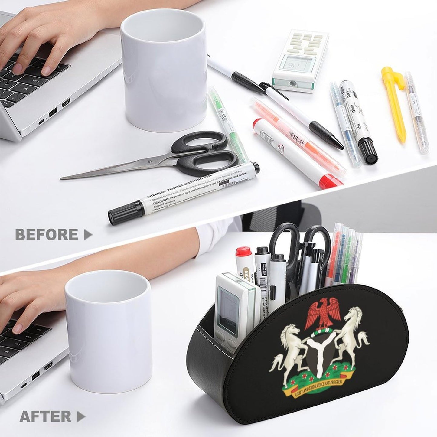 Coat of Arms of Nigeria Remote Control Holder with 5 Compartments Caddy Desktop Organizer for Home Office