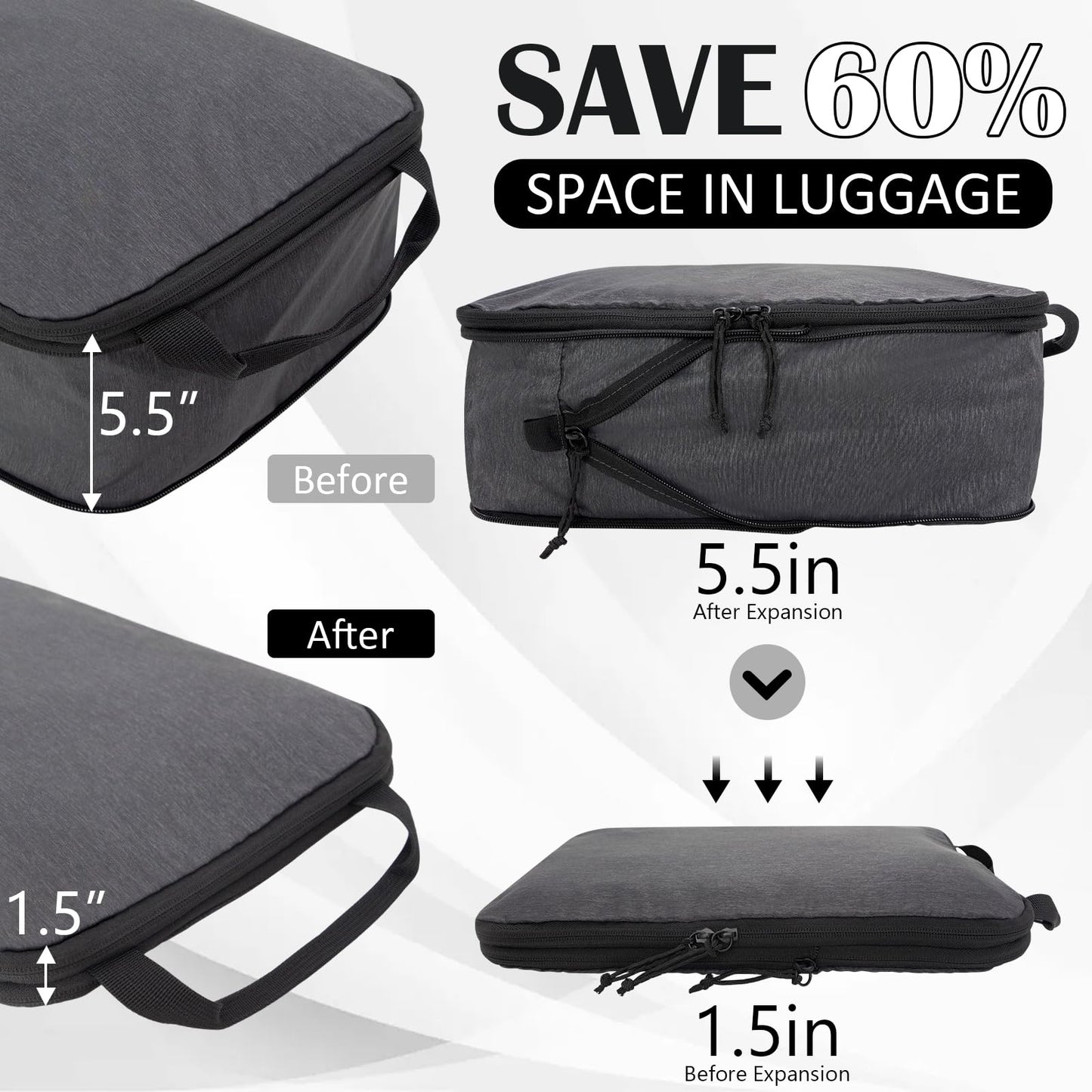 Compression Packing Cubes for Travel Accessories, 2 Set Compression Bags Travel Cubes for Packing Suitcase Luggage Organizer Bags Set, Black