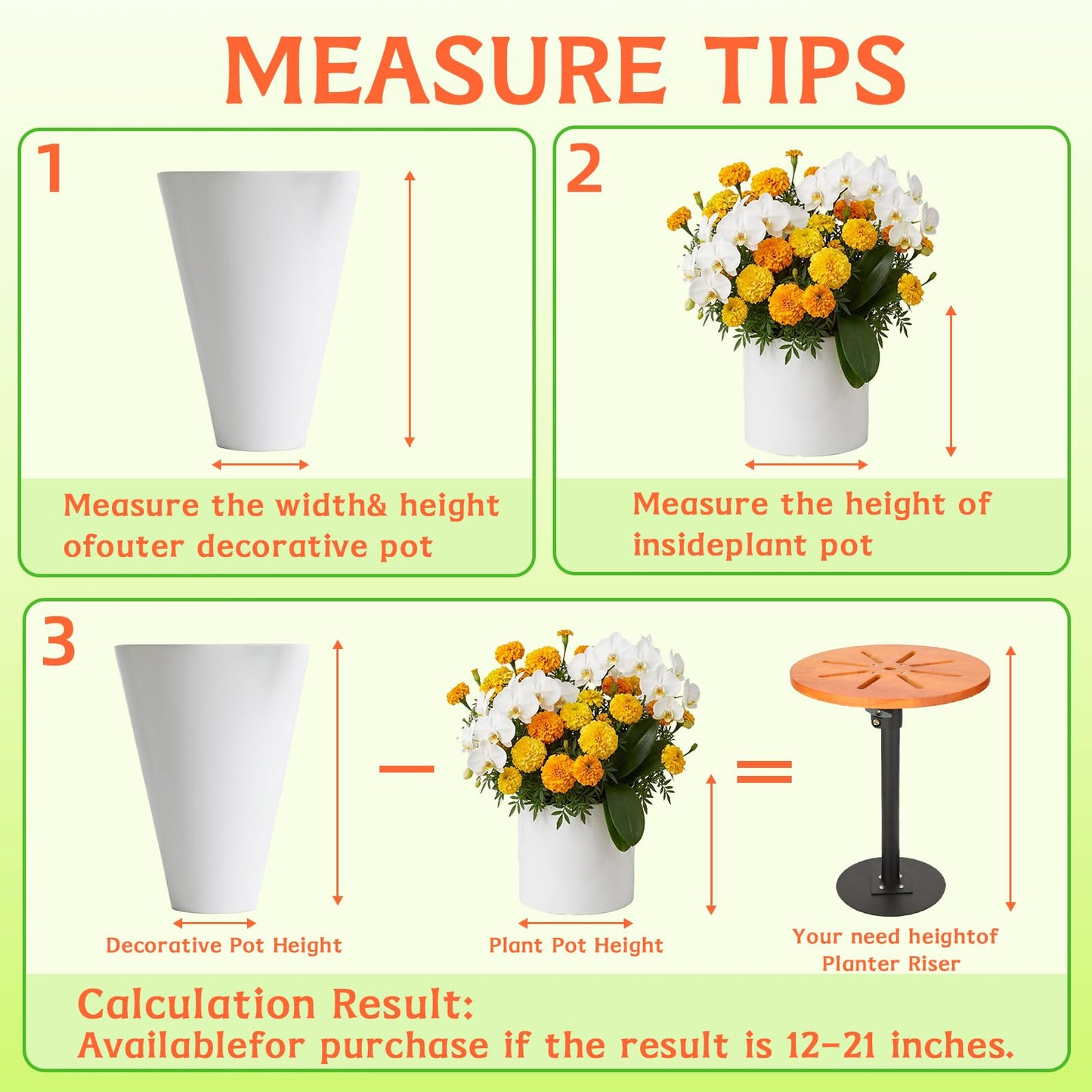 EXCELFU Adjustable Plant Risers for Inside Pots,Planter Inserts for Large Pots and Tall Flower Plant Containers Indoor and Outdoor,12-21” Rise, 6" Base, 10" Top-1pack