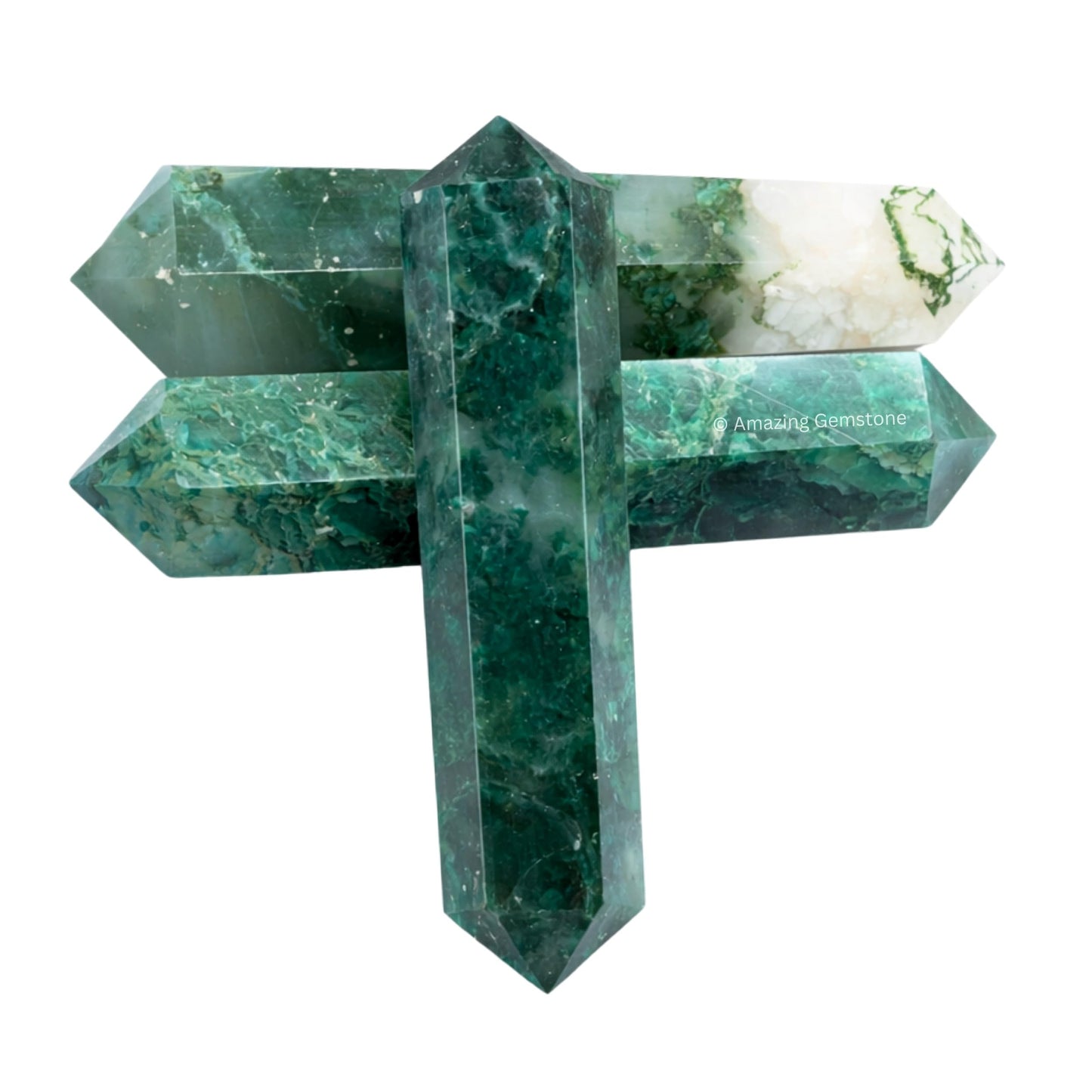 Amazing Gemstone Moss Agate Crystal Points Bulk Healing Crystals&Stones - Pack of 3 Double Terminated Healing W& Point Bulk Crystals for Crafts, Crystal Grid, DIY Work - Premium Crystals