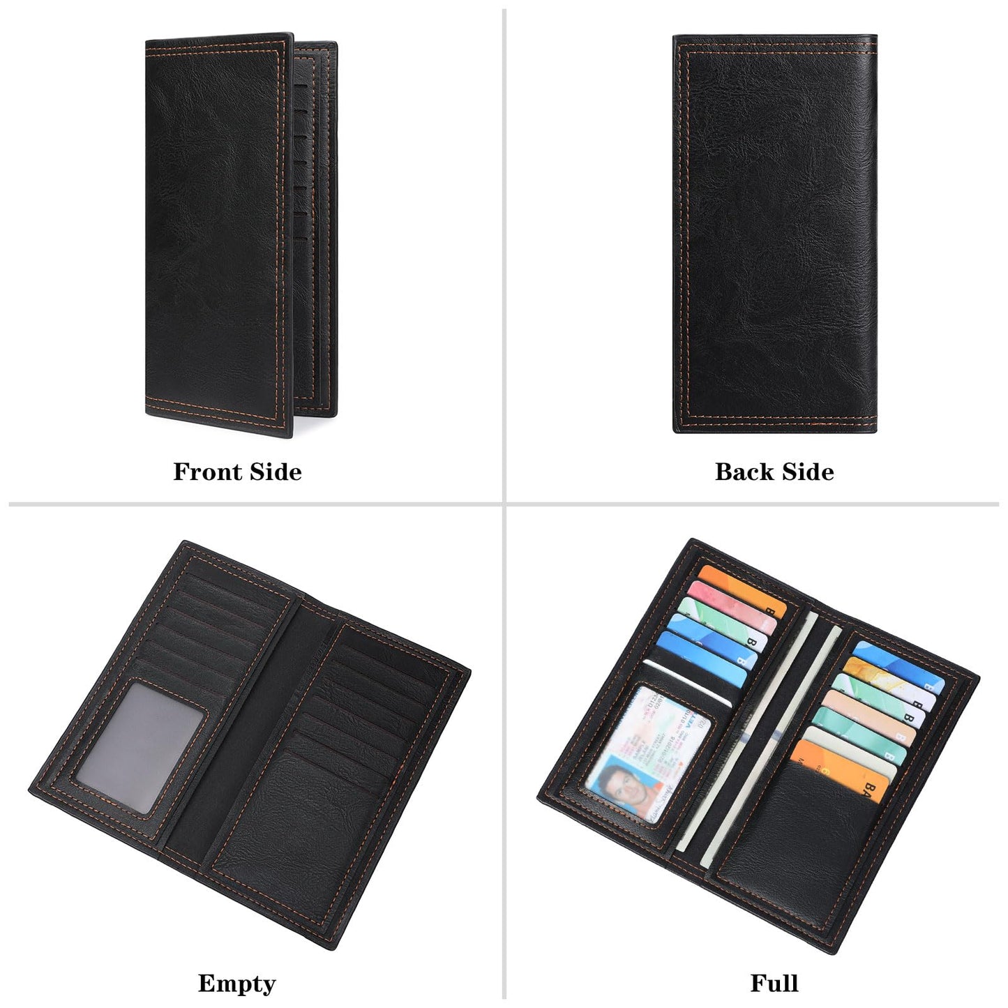FALAN MULE Long Wallet for Men Leather Bifold Card Holder Slim Wallet with ID Window