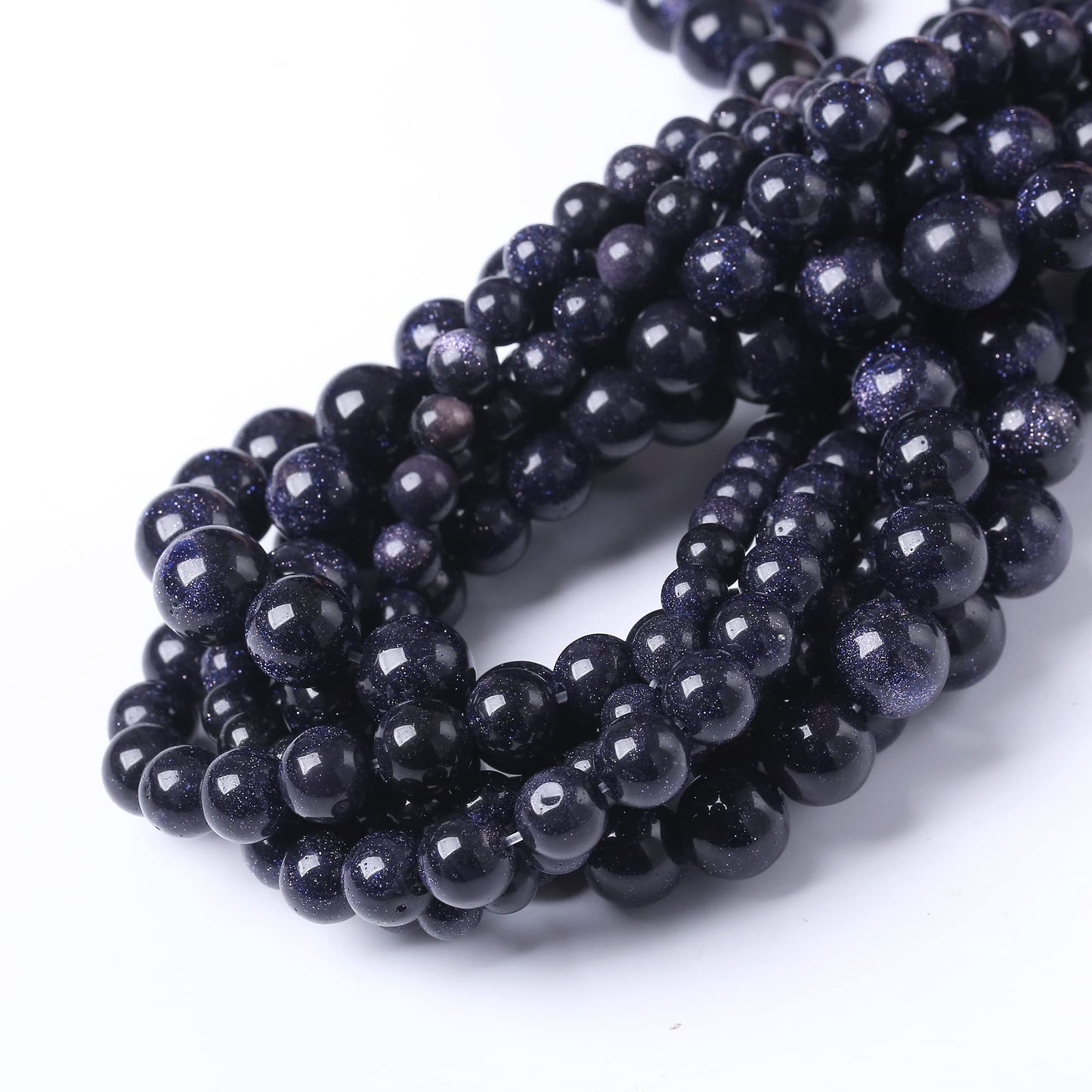 10MM Blue Sand Round Loose Beads Natural Gem Beads Crystal Energy Stone Beads for Jewelry Making DIY Bracelet Necklace