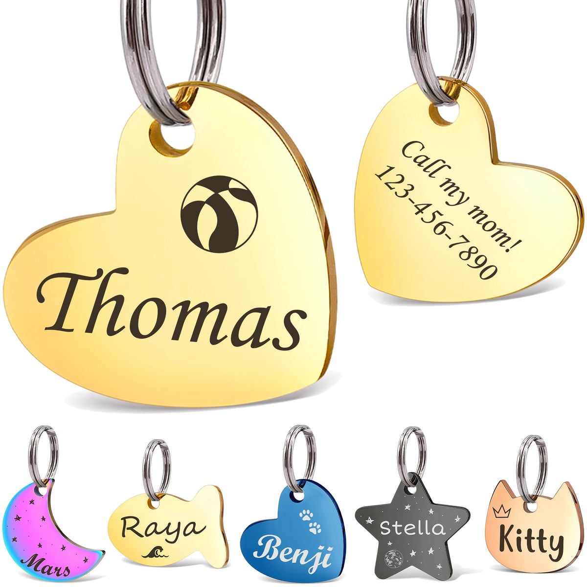 Anavia Small Size Dog Cat ID Tags, Small/XS Personalized Color Plated Stainless Steel Puppy Kitten Name Tags, Customized Engraved Nameplate Pet Collar Tag (Blue, Star)