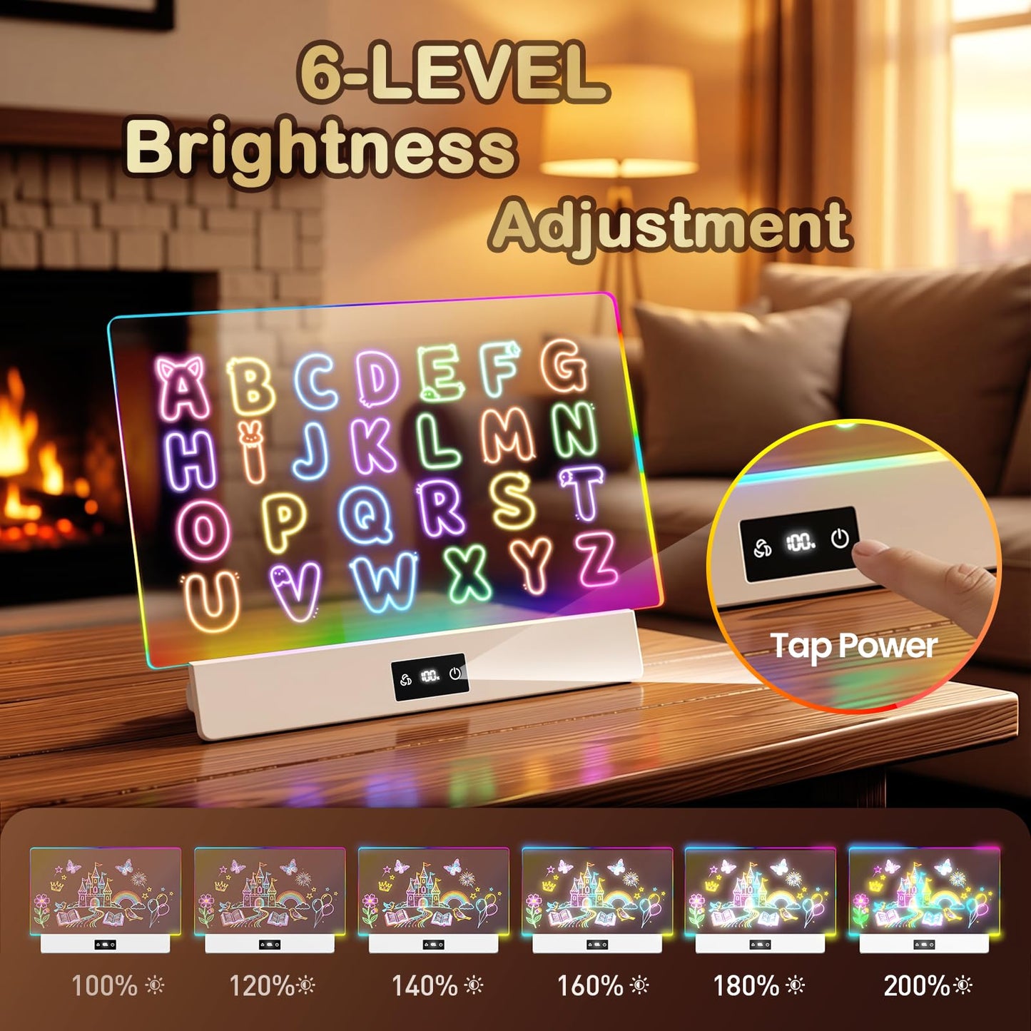 TAEMVV LED Drawing Board for Kids, 16-Inch Rechargeable Light Up Dry Erase Board with 8 Colors, 3 Dynamic Modes, 6-Level Dimmer, 15H Battery, Built-in Stand & Full Kit Clear Milky White