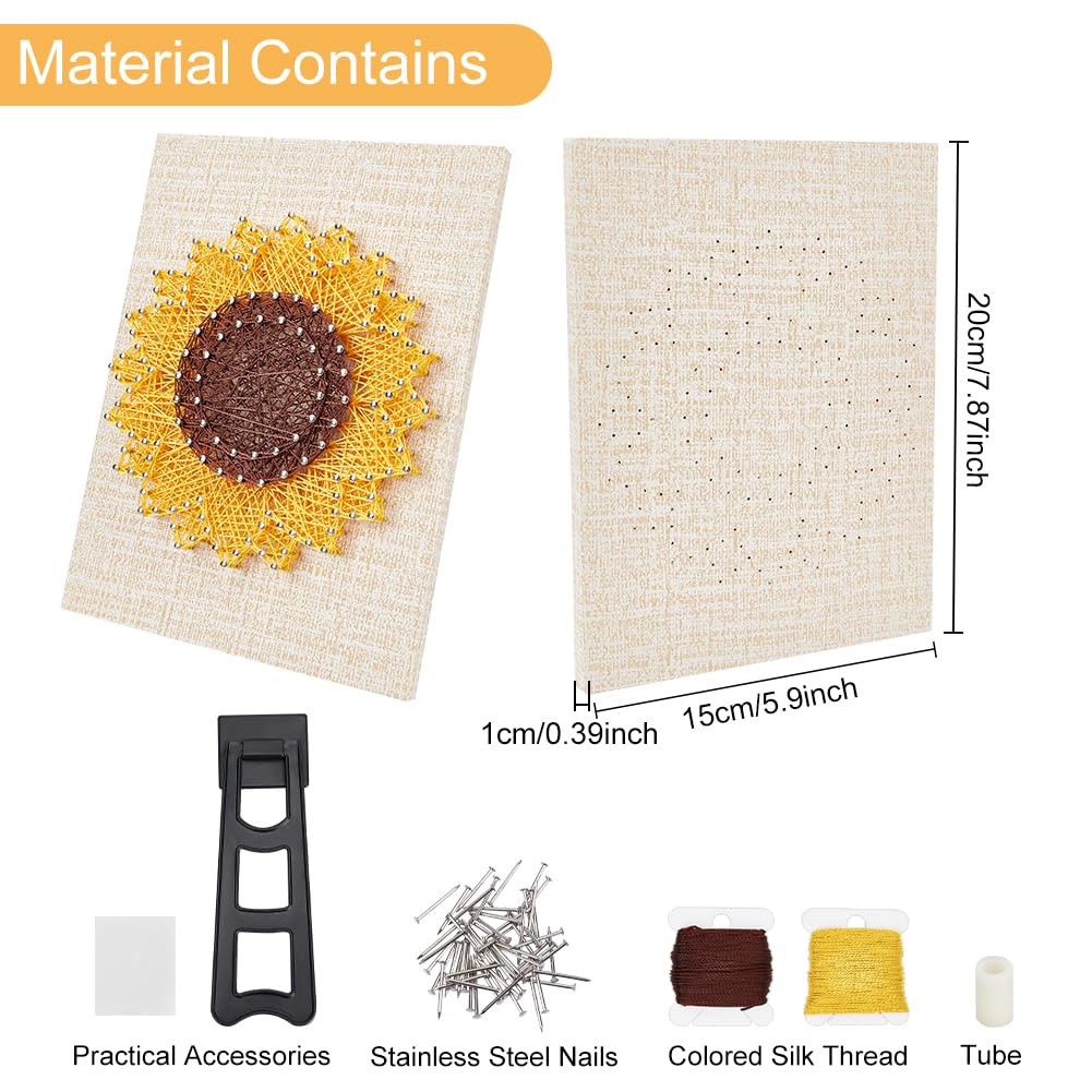 WEBEEDY DIY String Art Kit Craft for Beginners Sunflower Nail String Art Supplies DIY Poke Arts Craft Projects Winding Drawing Package Set Christmas Unique Wall Decor Gift