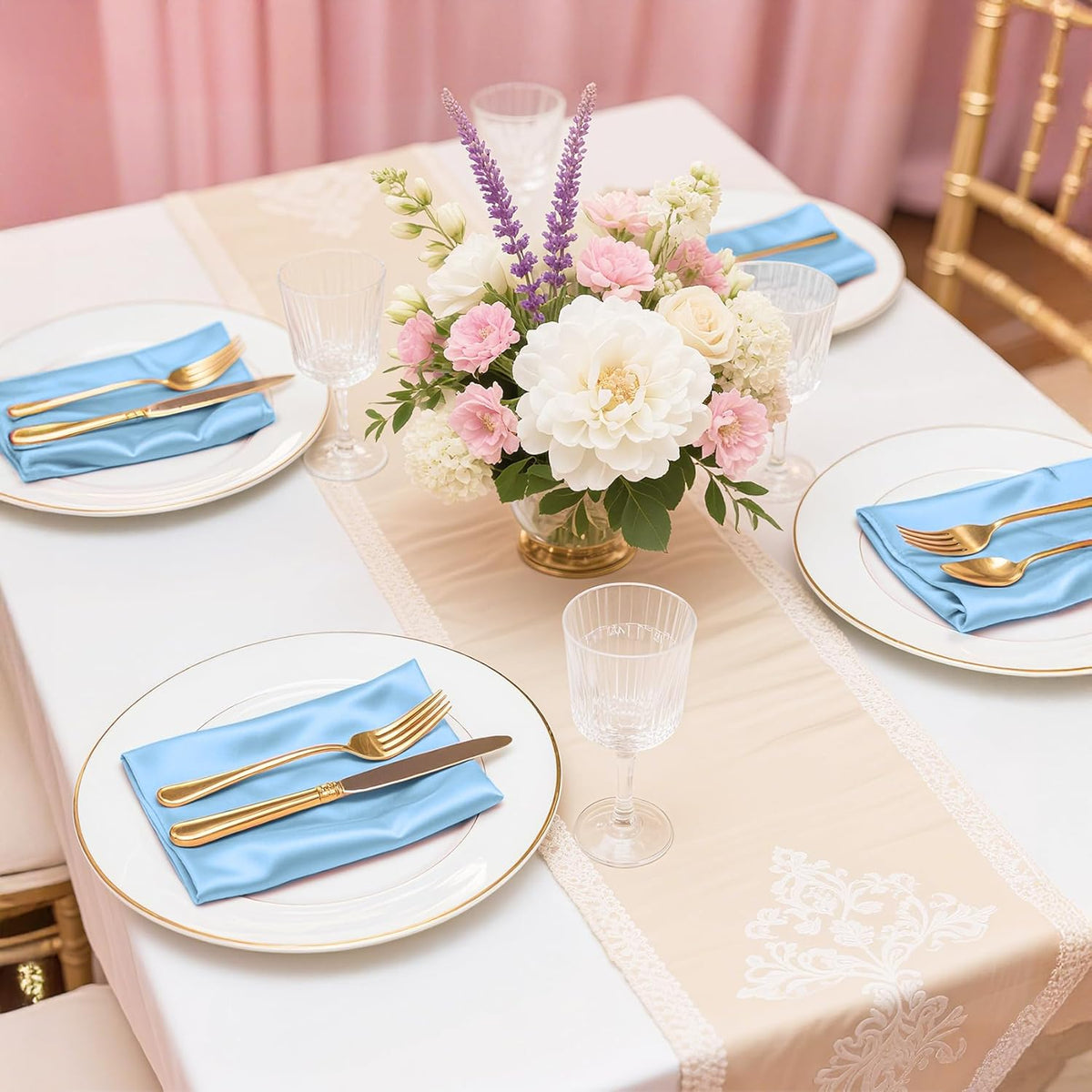 Bailarina 80 Pack Blue Mist Satin Napkins,17x17 Inches Wedding Napkins Square Soft Silky Table Napkins Bulk Decorative Elegant Cloth Napkin for Party Decoration, Banquet,Wedding,Graduation