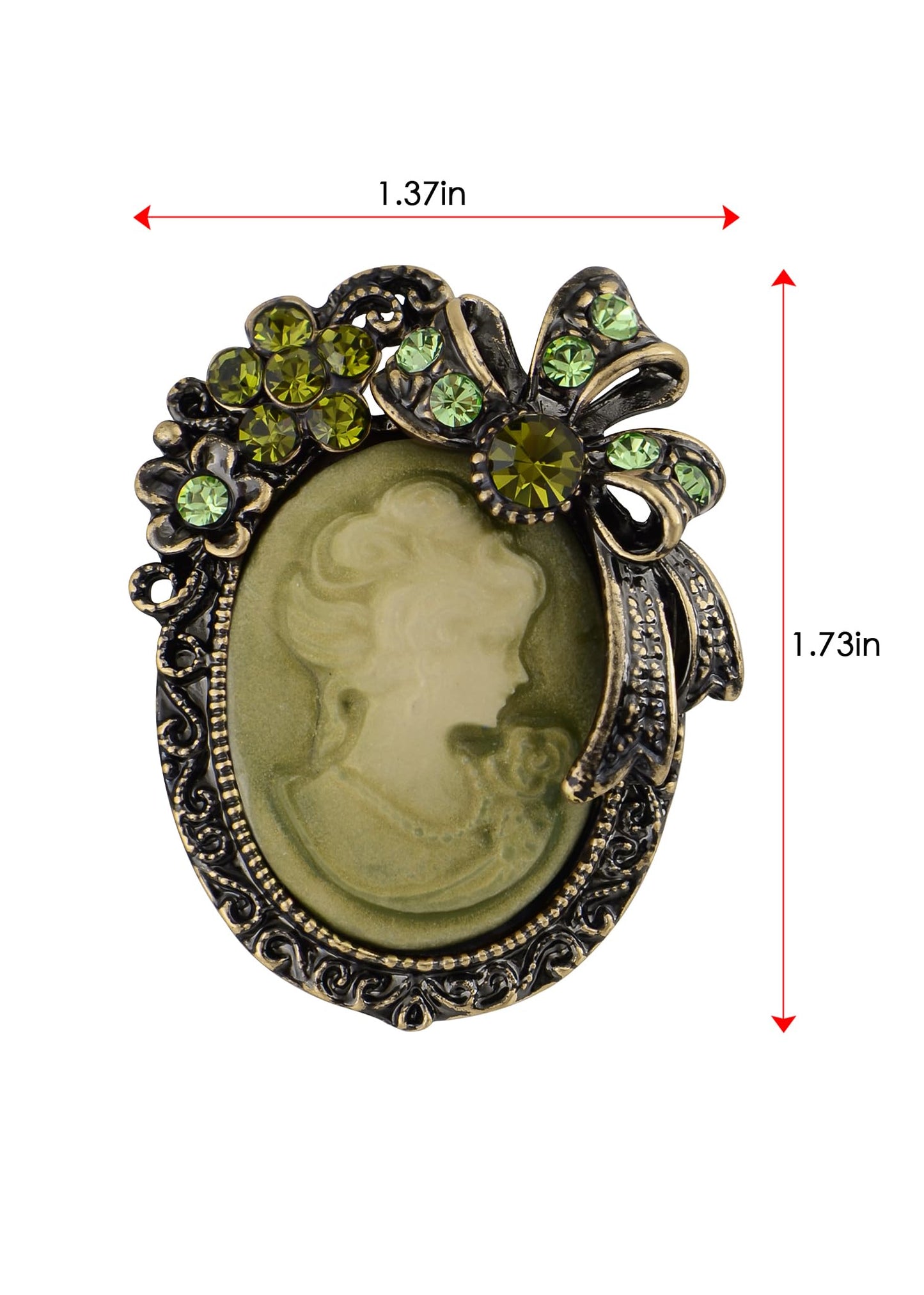 Alilang Vintage Elegant Cameo Victorian Lady Maiden Crystal Rhinestone Pin Brooch, Green