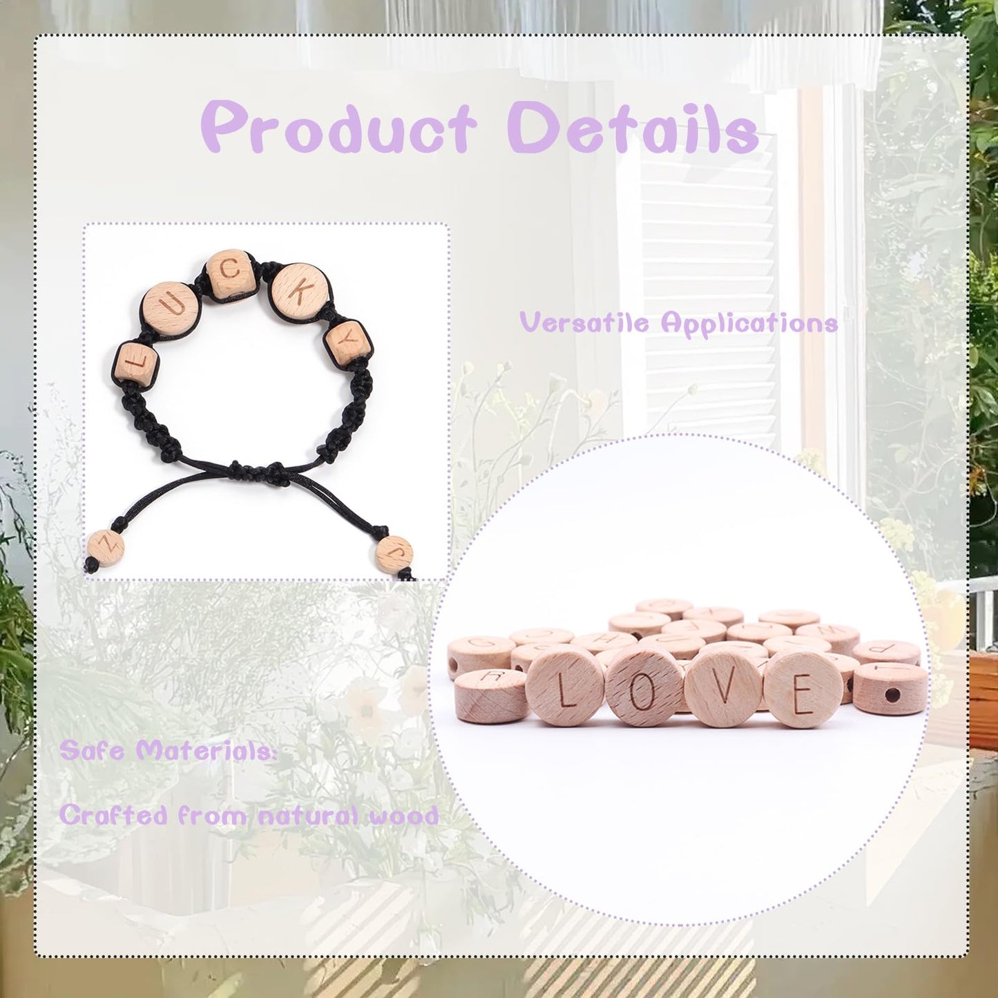 104 Pcs 15mm Alphabet Wooden Beads Round Flat Alphabet Beads Wooden Loose Bead with Initial Letter for Handmade DIY Projects