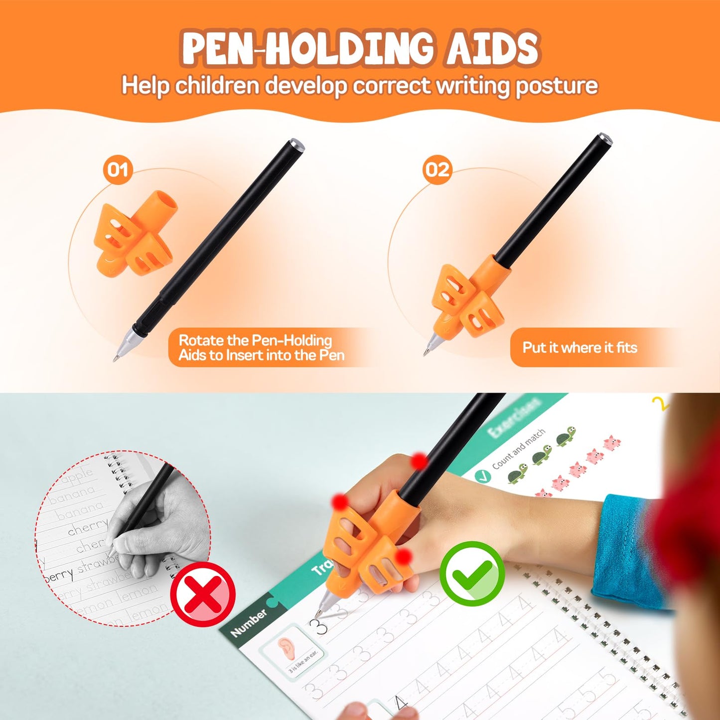Magic Grooved Writing Practice Books, Reusable 3D Grooved Handwriting Practice for Kids Ages 3-5, Disappearing Ink Pens & Grips, Perfect Educational Gift