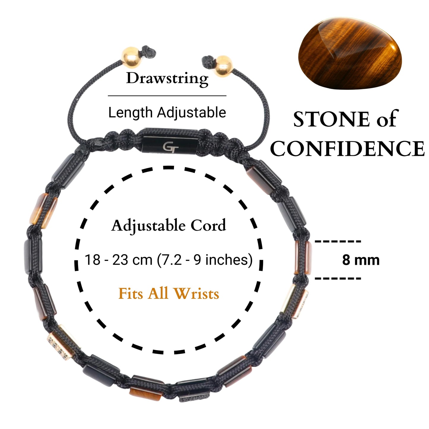 GT collection Flat Bead Bracelet, Gemstone Adjustable Bracelets for Men - Beaded Energy Bracelet for Relaxation and Peace, Handcrafted Men's Jewelry Gifts for Men