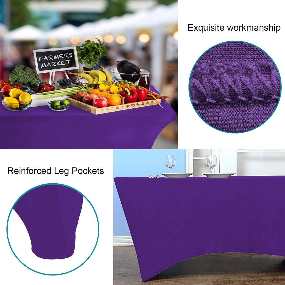 RELIANCER 1 Pack Stretch Spandex Table Covers for Rectangular Tables,6FT Elastic Fitted Tablecloth,Universal Rectangular Table Cloth Protector for Outdoor Party,Wedding,Bar,Birthday,Banquet,Events