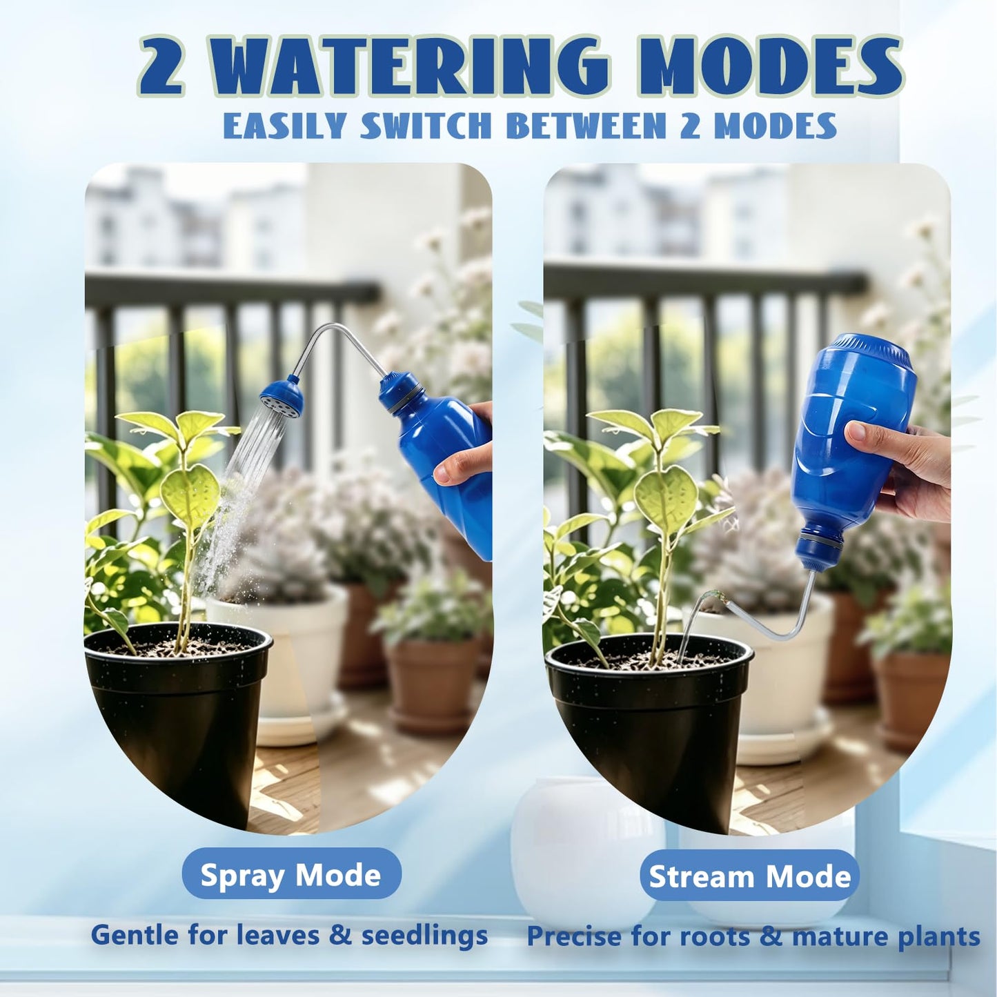 Small Watering Can, 2 in 1 Spray Head Functionality, 450ML Squeeze Garden Plant Watering Can for Seedlings Indoor/Outdoor Plants(Blue)