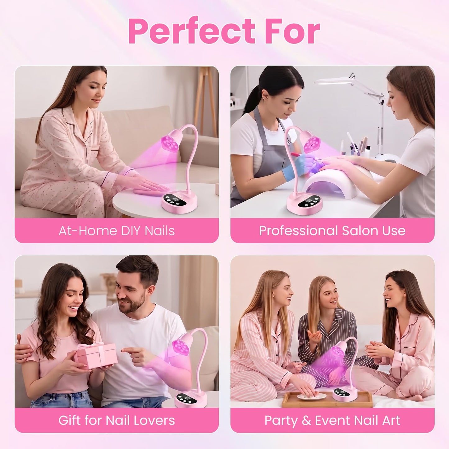 Makartt UV Nail Lamp - Gooseneck LED Nail Light with Auto Sensor & 4 Timers, Rechargeable USB Cordless Flash Cure Lamp Nail Dryer Fast Curing Gel Polish at DIY Home Salon(Pink)
