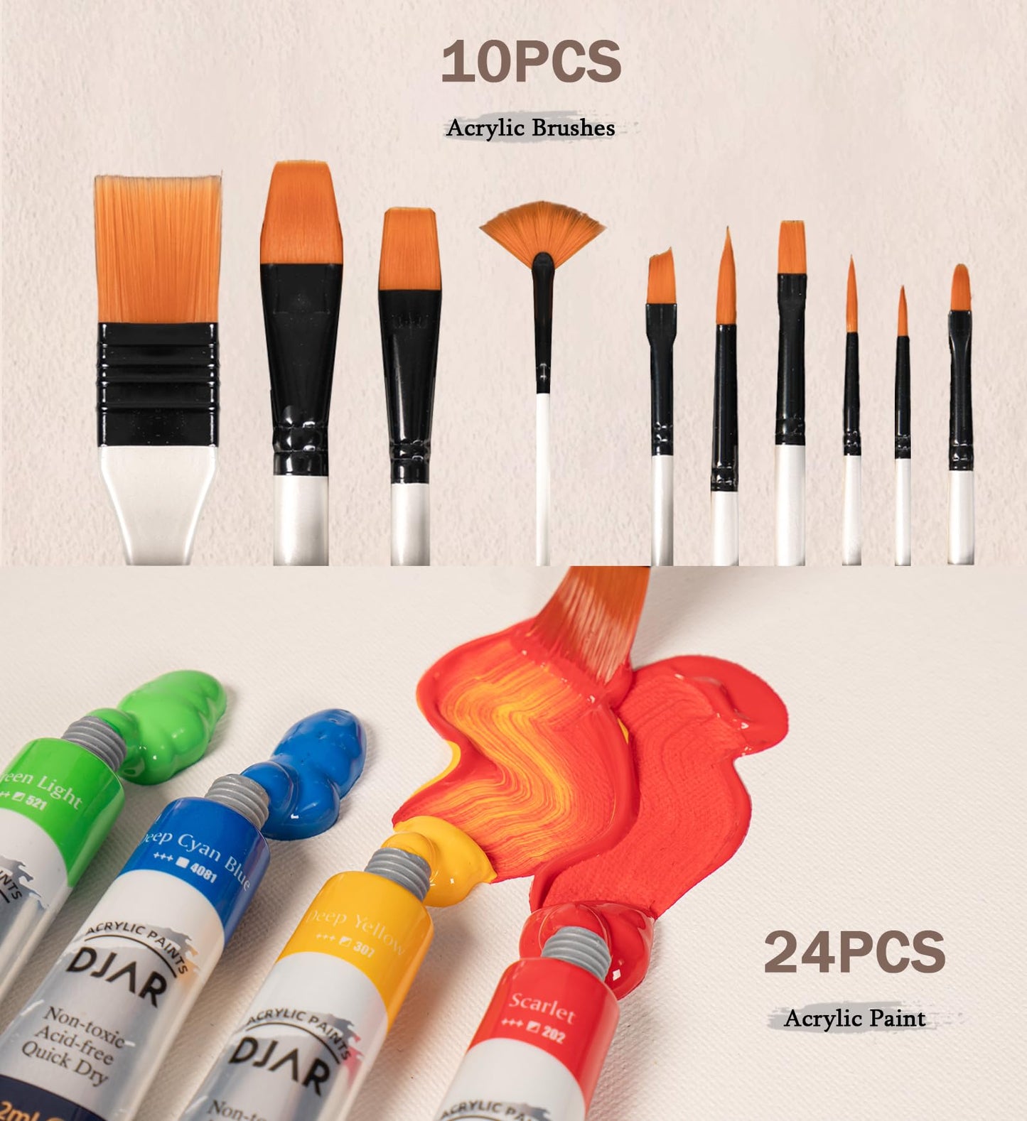 DJAR 87 pcs Acrylic Paint Set with 3 Drawer Storage, 24 Colors of Acrylic Paint, Sketch Book, Paints and Pads, Art Supplies Kit for Adults, Teens and Beginners