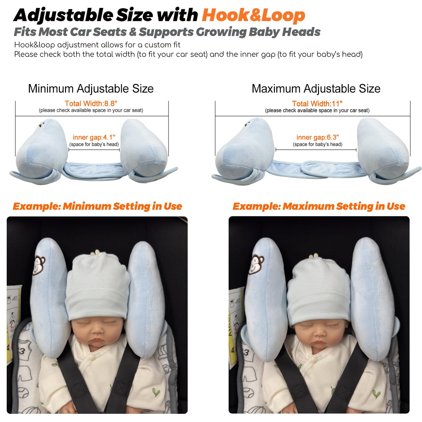 StoHua Adjustable Baby Head Neck Support Pillow,Baby Travel Pillow Cushion for Car Seat,Stroller Headrest Pillow for Infants,Head and Neck Support Pillow for Pushchair,Blue