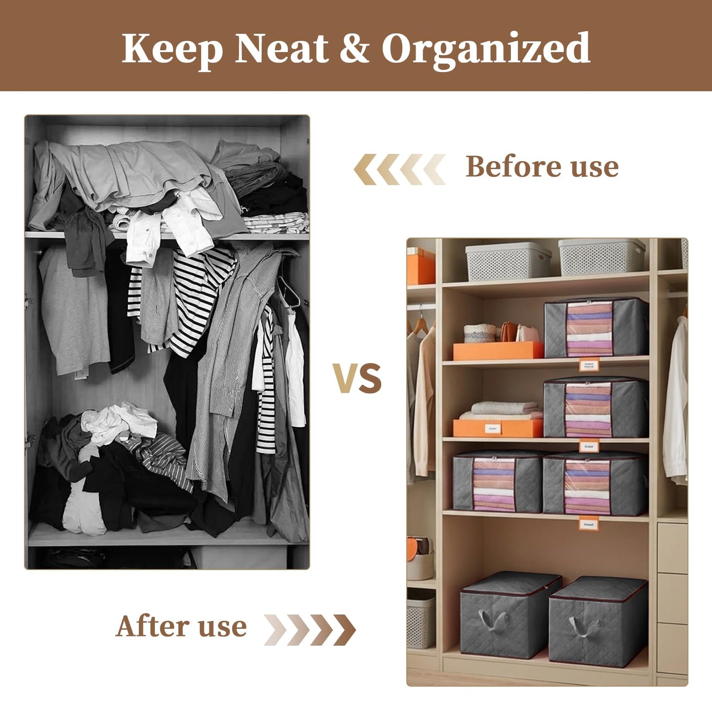 90L Clothes Blanket Storage Bags, 6 Pack Under Bed Storage Bins with Lids, Foldable Closet Organizer with Reinforced Handles for Clothing, Blanket, Comforters, Bed Sheets, Pillows and Toys, Gray