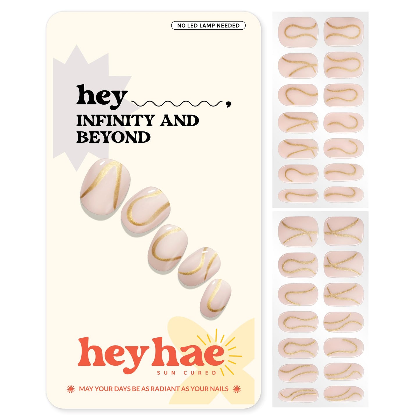 Heyhae Semi Cured Gel Nail Strips | No LED Lamp Needed | Solid, Nude, Spring | Easy Apply & Remove, Salon Quality | Includes 28 Strips, 1 Prep Pads, Nail File & Wooden stick - Hey, Infinity and Beyond